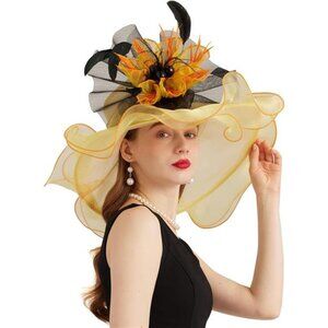 Women's Kentucky Derby Church Dress Hat 03-yellow,black